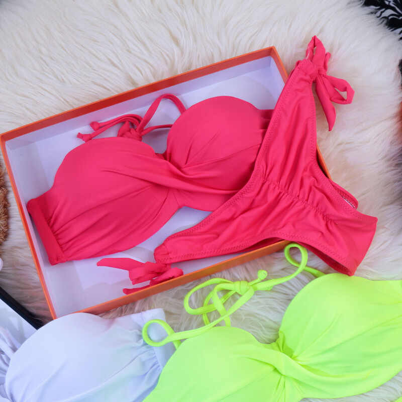 Bandeau Underwire Support Μαγιό Solid Strappy Bandage Bikini 2024 Pads Push Up Μαγιό XL Μαγιό Maillot De Bain Femme