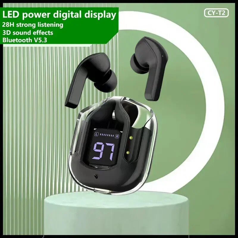 Originaal T2 juhtmevaba Bluetooth kõrvaklapid läbipaistvad HIFI kõrvaklapid LED Power Digital Display Stereo heli kõrvaklapid Xiaomi jaoks