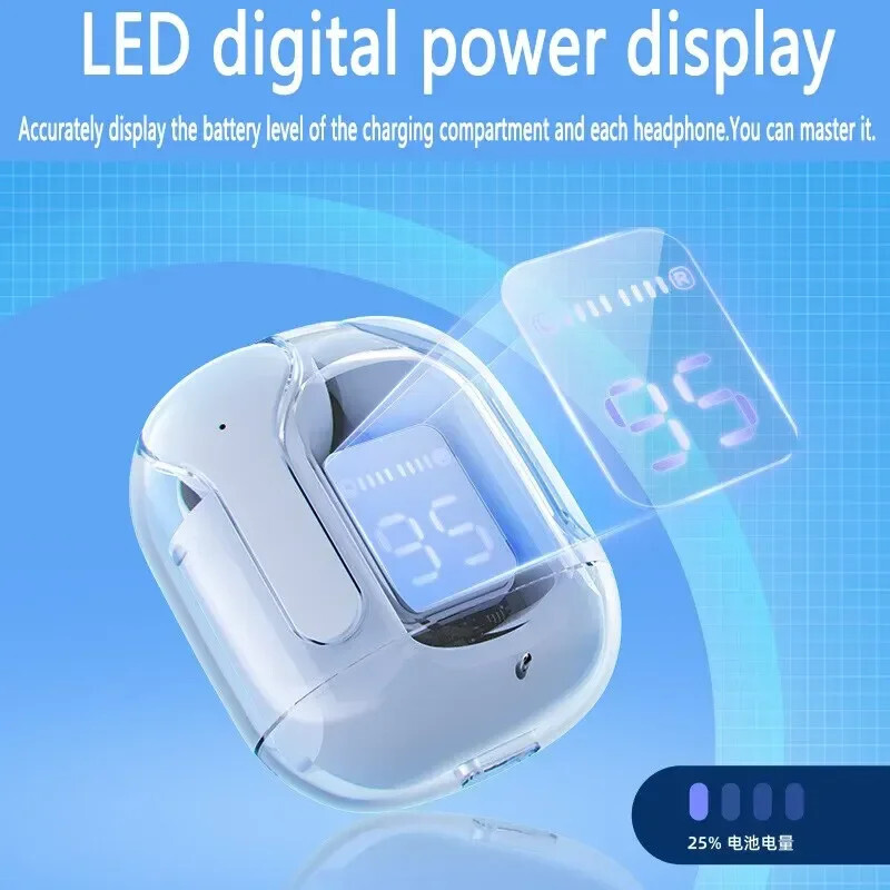 Originaal T2 juhtmevaba Bluetooth kõrvaklapid läbipaistvad HIFI kõrvaklapid LED Power Digital Display Stereo heli kõrvaklapid Xiaomi jaoks