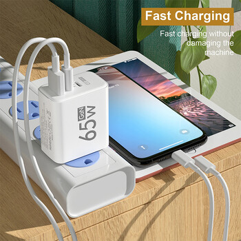 GaN бързо зареждане 65W USB тип C зарядно устройство EU KR PD 3.0 Quick Charge Стена за адаптер за телефон за iPhone 15 Xiaomi Huawei Samsung