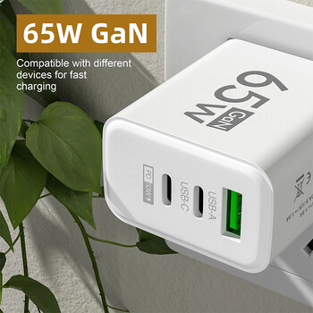 GaN бързо зареждане 65W USB тип C зарядно устройство EU KR PD 3.0 Quick Charge Стена за адаптер за телефон за iPhone 15 Xiaomi Huawei Samsung