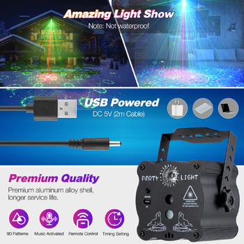 Mini RGB προβολέας λέιζερ Stage Light DJ Disco LED Λαμπτήρας UV Strobe Stage Effect Γάμος Xmas Holiday Party