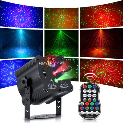 Мини RGB лазерен проектор Сценична светлина DJ Disco LED лампа UV Sound Strobe Stage Effect Wedding Xmas Holiday Party