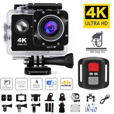 4K екшън камера 1080P/30FPS WiFi 2.0" 170D подводна водоустойчива каска Камера за запис на видео Спортни камери Мини камера на открито