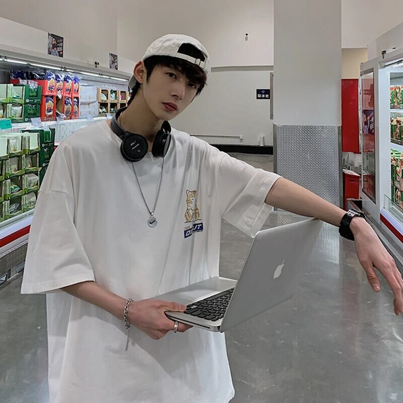 100% puuvillased meeste T-särgid Jaapani stiilis kass-anime graafilised topid lühikeste varrukatega suvised ülisuured riided O-kaelusega meeste särgid