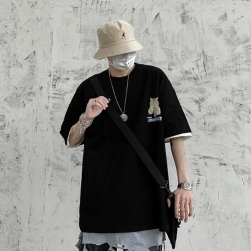 100% puuvillased meeste T-särgid Jaapani stiilis kass-anime graafilised topid lühikeste varrukatega suvised ülisuured riided O-kaelusega meeste särgid