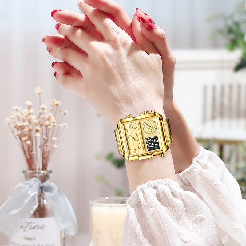 LIGE 2024 moodne kahe ekraaniga naiste käekell Relogio Feminino parima brändi luksuslikud loomingulised ruudukujulised naiste vabaajakellad