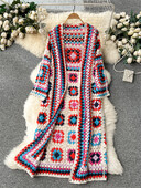 SINGREINY Cardigan lung tricot de vară, elegant, cu mânecă lungă, cu cârlig, design retro, pentru damă, ocazional, pulover, rochii largi de plajă