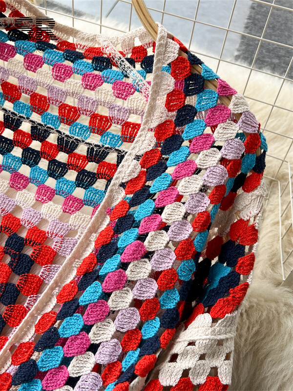 SINGREINY Cardigan lung tricot de vară, elegant, cu mânecă lungă, cu cârlig, design retro, pentru damă, ocazional, pulover, rochii largi de plajă