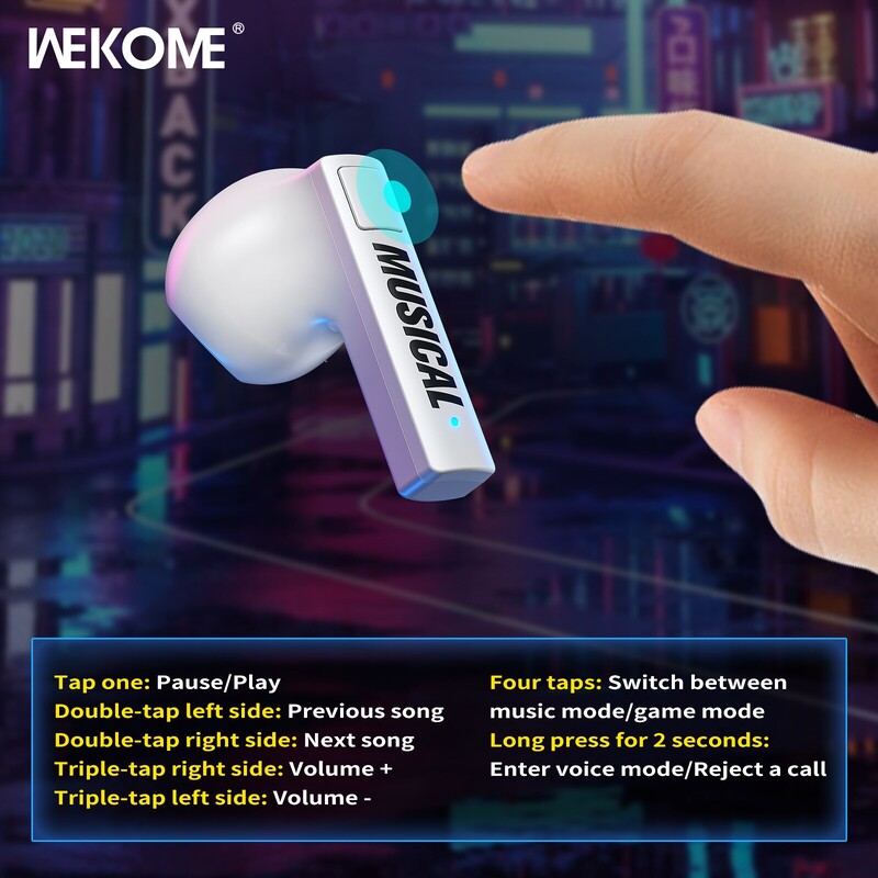 WEKOME belaidės „Bluetooth“ ausinės Mecha stiliaus muzikinės ausinės, slankiklio atidarymas, mažos delsos jutiklinis valdymas pirštu, skirtas žaidėjams