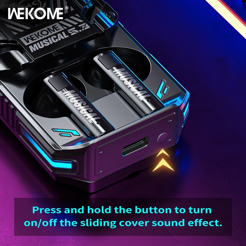 WEKOME belaidės „Bluetooth“ ausinės Mecha stiliaus muzikinės ausinės, slankiklio atidarymas, mažos delsos jutiklinis valdymas pirštu, skirtas žaidėjams