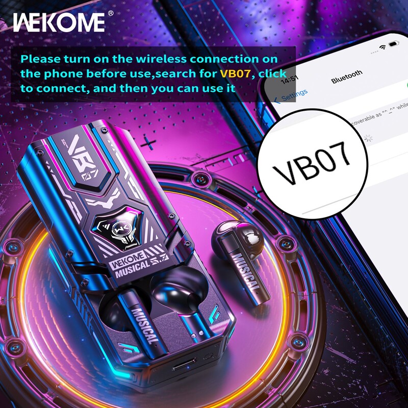 WEKOME belaidės „Bluetooth“ ausinės Mecha stiliaus muzikinės ausinės, slankiklio atidarymas, mažos delsos jutiklinis valdymas pirštu, skirtas žaidėjams