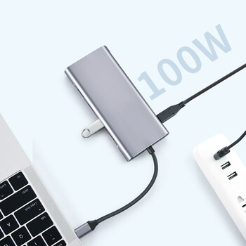 11-σε-1 Type-c USB 3.0 Hub σταθμός σύνδεσης φορητού υπολογιστή πολλαπλών θυρών Τύπος C σε 4K HDMI VGA PD RJ45 100M Gigabit NIC