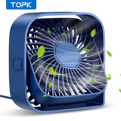 Ventilator de birou TOPK USB Flux de aer puternic și funcționare silențioasă Mini ventilator de masă cu vânt cu 3 viteze Cap rotativ la 360° pentru masă de dormitor la birou acasă