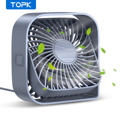 Ventilator de birou TOPK USB Flux de aer puternic și funcționare silențioasă Mini ventilator de masă cu vânt cu 3 viteze Cap rotativ la 360° pentru masă de dormitor la birou acasă