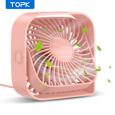 Ventilator de birou TOPK USB Flux de aer puternic și funcționare silențioasă Mini ventilator de masă cu vânt cu 3 viteze Cap rotativ la 360° pentru masă de dormitor la birou acasă