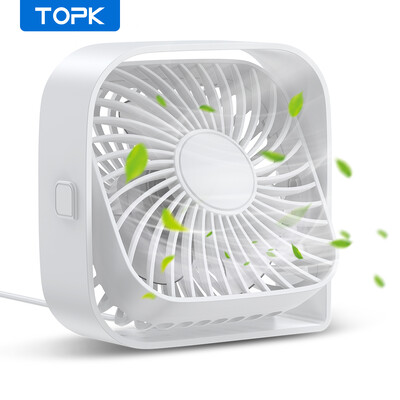 Ventilator de birou TOPK USB Flux de aer puternic și funcționare silențioasă Mini ventilator de masă cu vânt cu 3 viteze Cap rotativ la 360° pentru masă de dormitor la birou acasă