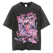 Japonijos anime Nana Osaki Print Vintage skalbti marškinėliai Harajuku Streetwear grafiniai marškinėliai vasaros trumpomis rankovėmis medvilniniai marškinėliai