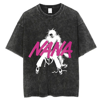 Ιαπωνικό Anime Nana Osaki Print Vintage Washed Tshirt Harajuku Streetwear Graphic T-shirt Καλοκαιρινό κοντομάνικο μπλουζάκι από βαμβάκι