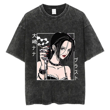 Ιαπωνικό Anime Nana Osaki Print Vintage Washed Tshirt Harajuku Streetwear Graphic T-shirt Καλοκαιρινό κοντομάνικο μπλουζάκι από βαμβάκι