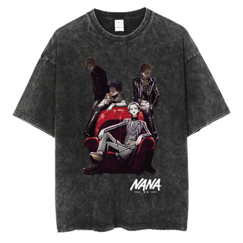 Японско аниме Nana Osaki Print Vintage Washed Tshirt Harajuku Streetwear Графична тениска Лятна памучна тениска с къс ръкав