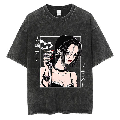 Japonijos anime Nana Osaki Print Vintage skalbti marškinėliai Harajuku Streetwear grafiniai marškinėliai vasaros trumpomis rankovėmis medvilniniai marškinėliai