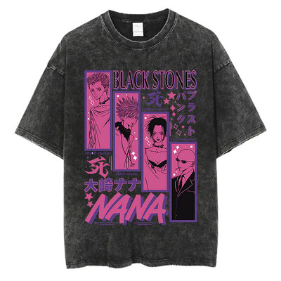 Japonijos anime Nana Osaki Print Vintage skalbti marškinėliai Harajuku Streetwear grafiniai marškinėliai vasaros trumpomis rankovėmis medvilniniai marškinėliai