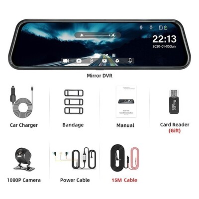 Peegelkaamera auto puutetundliku ekraaniga videosalvestile tahavaatepeegel armatuurkaamera esi- ja tagakaamera peegel-DVR must kast