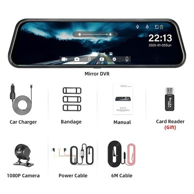 Peegelkaamera auto puutetundliku ekraaniga videosalvestile tahavaatepeegel armatuurkaamera esi- ja tagakaamera peegel-DVR must kast