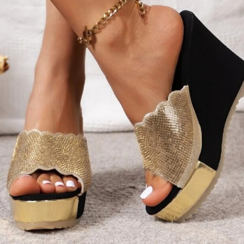 Sandale cu cristale, papuci de vară pentru femei, papuci cu platformă, șlapi de plajă, tendințe cu tocuri înalte, pantofi de damă, pompe, tobogane groase, femei
