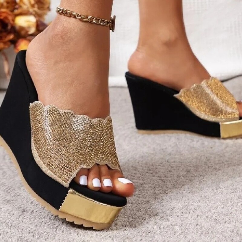 Sandale cu cristale, papuci de vară pentru femei, papuci cu platformă, șlapi de plajă, tendințe cu tocuri înalte, pantofi de damă, pompe, tobogane groase, femei