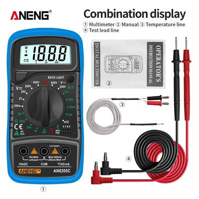 ANENG AN8205C digitaalne multimeeter AC/DC ampermeeter Volt Ohm Multimetro Tester termopaar LCD taustvalgustusega kaasaskantav