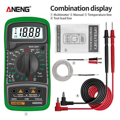ANENG AN8205C digitaalne multimeeter AC/DC ampermeeter Volt Ohm Multimetro Tester termopaar LCD taustvalgustusega kaasaskantav