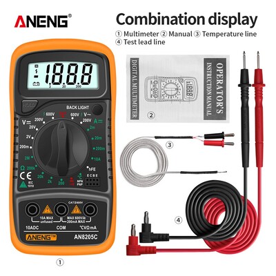 ANENG AN8205C digitaalne multimeeter AC/DC ampermeeter Volt Ohm Multimetro Tester termopaar LCD taustvalgustusega kaasaskantav