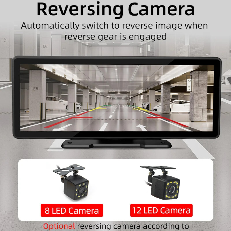 10,26 colio automobilio veidrodinis radijo daugialypės terpės vaizdo grotuvas Universalus belaidis „Carplay“ „Android Auto“ ekranas su „Bluetooth“ galinio vaizdo kamera