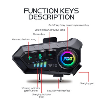 Y10 Мотоциклетна каска Слушалки Стерео гласово управление Bluetooth Hands Free разговор IPX7 Водоустойчив 2000mAh с околна светлина