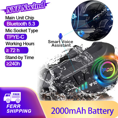 Cască de motocicletă Y10 Cască Stereo Control vocal Bluetooth Apel mâini libere IPX7 Impermeabil 2000mAh Cu lumină ambientală