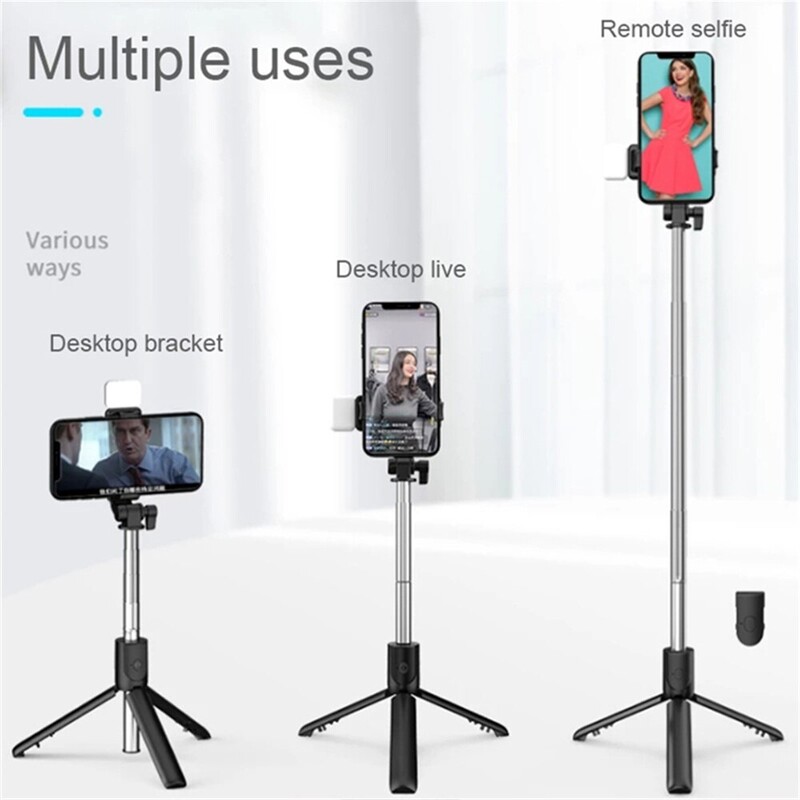 Mobiiltelefoni Selfie Sticki statiivi Bluetooth-kaugjuhtimispult juhtmevaba Selfi Sticki telefonihoidja alus Beauty täitevalgustusega telefoni jaoks