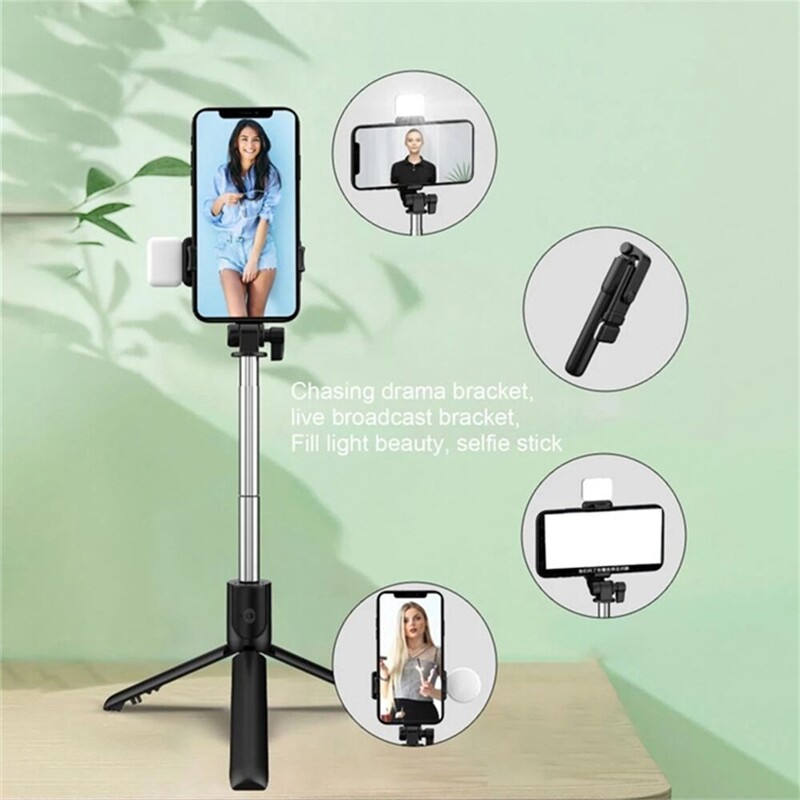 Mobiiltelefoni Selfie Sticki statiivi Bluetooth-kaugjuhtimispult juhtmevaba Selfi Sticki telefonihoidja alus Beauty täitevalgustusega telefoni jaoks