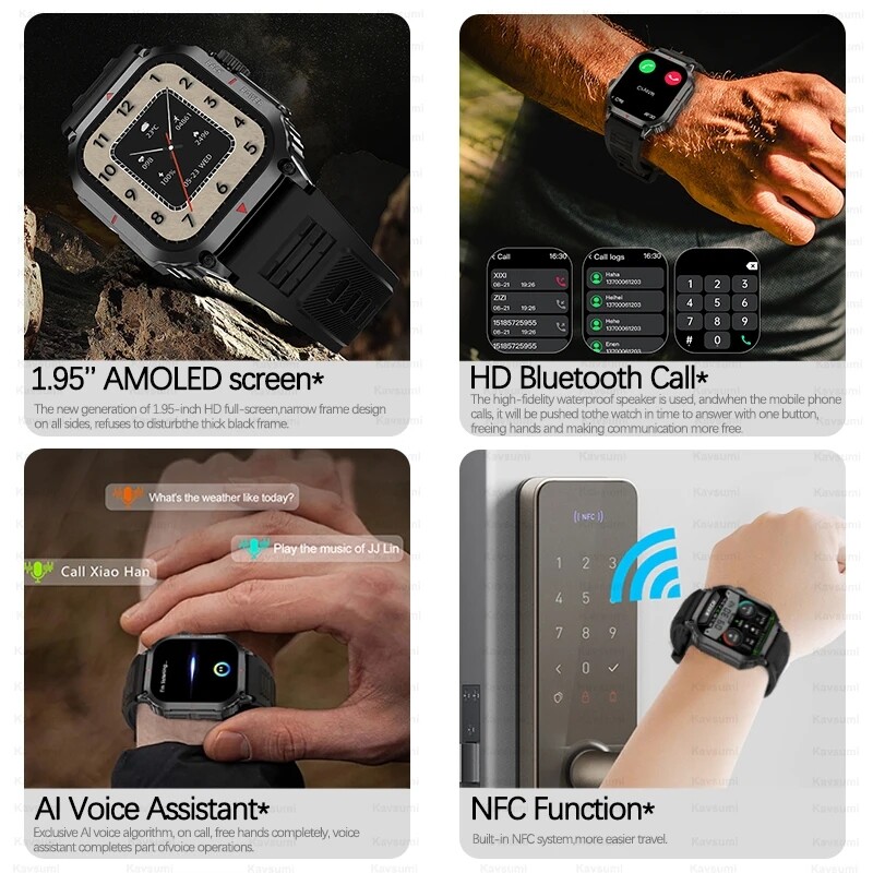 Νέο Sport GPS Rugged Military Smart Watch Ανδρικά ρολόγια Ftiness IP68 Αδιάβροχα 1,95`` AI Voice NFC Bluetooth Call Smartwatch 2024