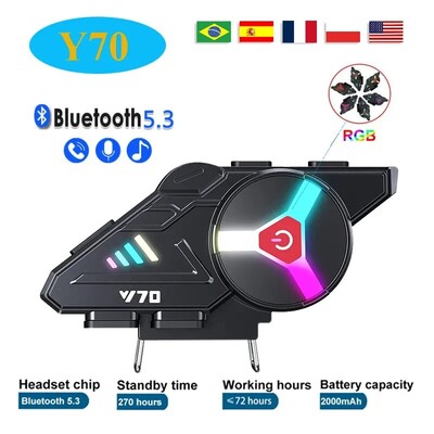 Y70 Motociklističke Bluetooth slušalice za kacigu V5.3 RGB šarena svjetla Slušalice IPX6 Vodootporna podrška Povezivanje 2 telefona u isto vrijeme