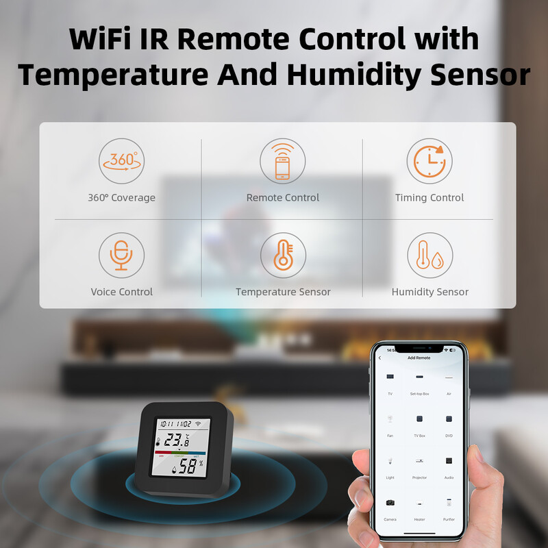 Tuya WiFi IR universaalne kaugjuhtimispuldi temperatuuri ja niiskuse andur Smart Life App Control Töö Alexa Google Home`iga