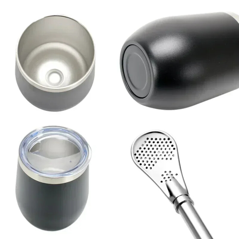 Set de tărtăcuță Yerba Mate cu perete dublu din oțel inoxidabil, ceașcă de ceai și setul de bombilla, include tărtăcuță de Yerba Mate (cană) cu o bombă