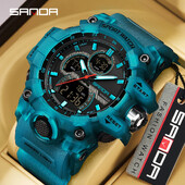 SANDA 6198 Moodne jahe öövalgusti kahe ekraaniga multifunktsionaalne välispordi veekindel meeste elektrooniline käekell