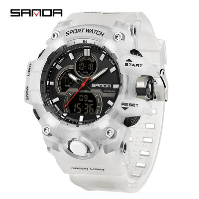 SANDA 6198 Moodne jahe öövalgusti kahe ekraaniga multifunktsionaalne välispordi veekindel meeste elektrooniline käekell