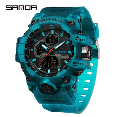 SANDA 6198 Moodne jahe öövalgusti kahe ekraaniga multifunktsionaalne välispordi veekindel meeste elektrooniline käekell