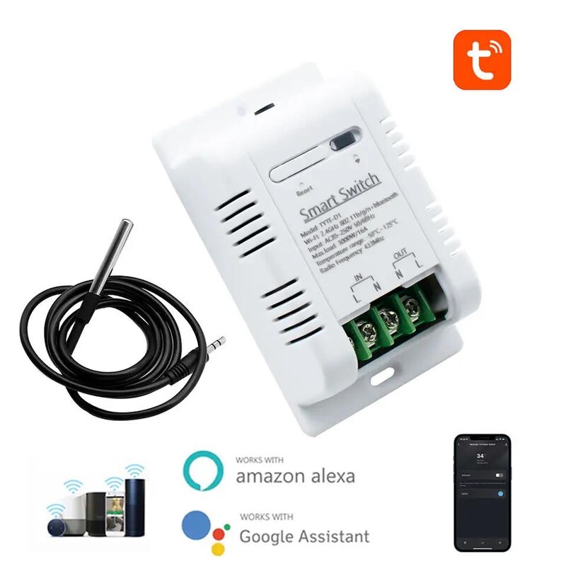 Tuya WiFi Smart Temperature Switch 16A 3000W energijos suvartojimo stebėjimo termostatas Suderinamas Alexa Google Home Smart Switch