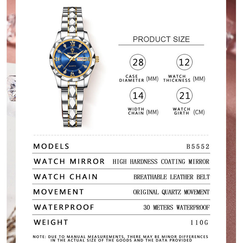 BINBONG naiste käekellad Luksuslikud mood naiste kvartskellad veekindel helendav kuupäev roostevaba plekist käekell tüdruksõbra kingitus