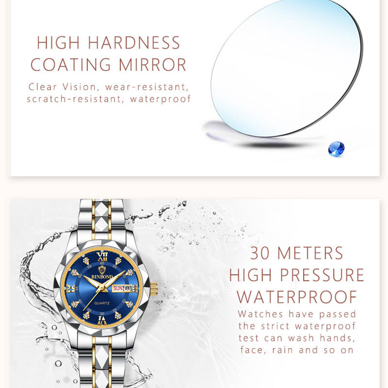 BINBONG naiste käekellad Luksuslikud mood naiste kvartskellad veekindel helendav kuupäev roostevaba plekist käekell tüdruksõbra kingitus