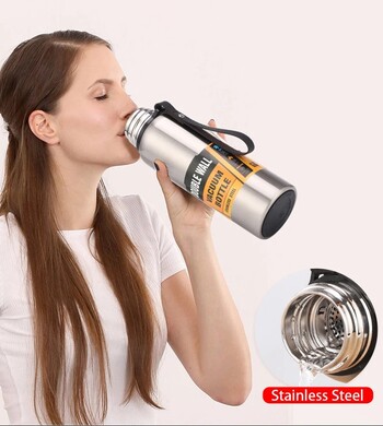 500/1000/1500ml από ανοξείδωτο ατσάλι Thermos μεγάλης χωρητικότητας φιάλη κενού φορητό μονωμένο ποτήρι με σχοινί Thermo Bottle